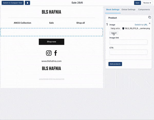 BLS template demo showing background upload feature